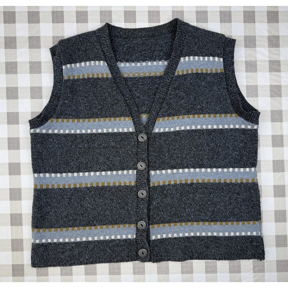 Grandpa Sweater Vest Knit Button Up Cottagecore Academia L